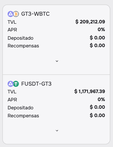 GT3 liquidity pools list on mobile