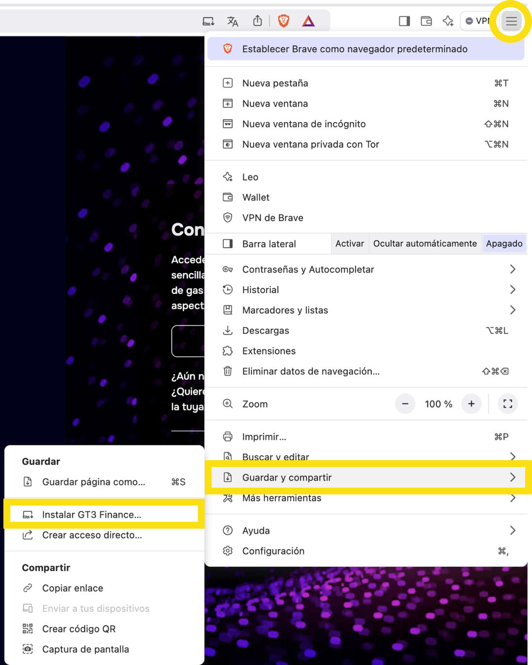 Installing the PWA in Brave