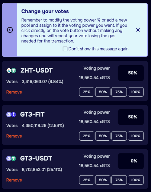 Editing a vote — removing a pool